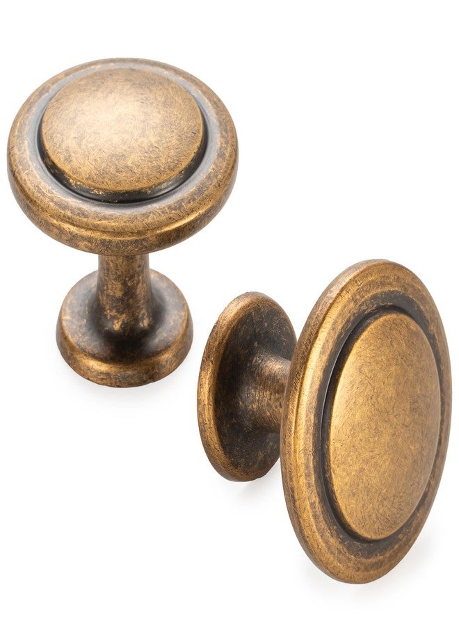 KOOFIZO Round Cabinet Knobs Antique Brass Cabinet Pulls, Dia. 1-1/4 Inch, 10 Pack Brass Drawer Knobs for Kitchen Cabinets 1960 Drawers Dresser Cupboard Bedroom Bathroom - Image 1